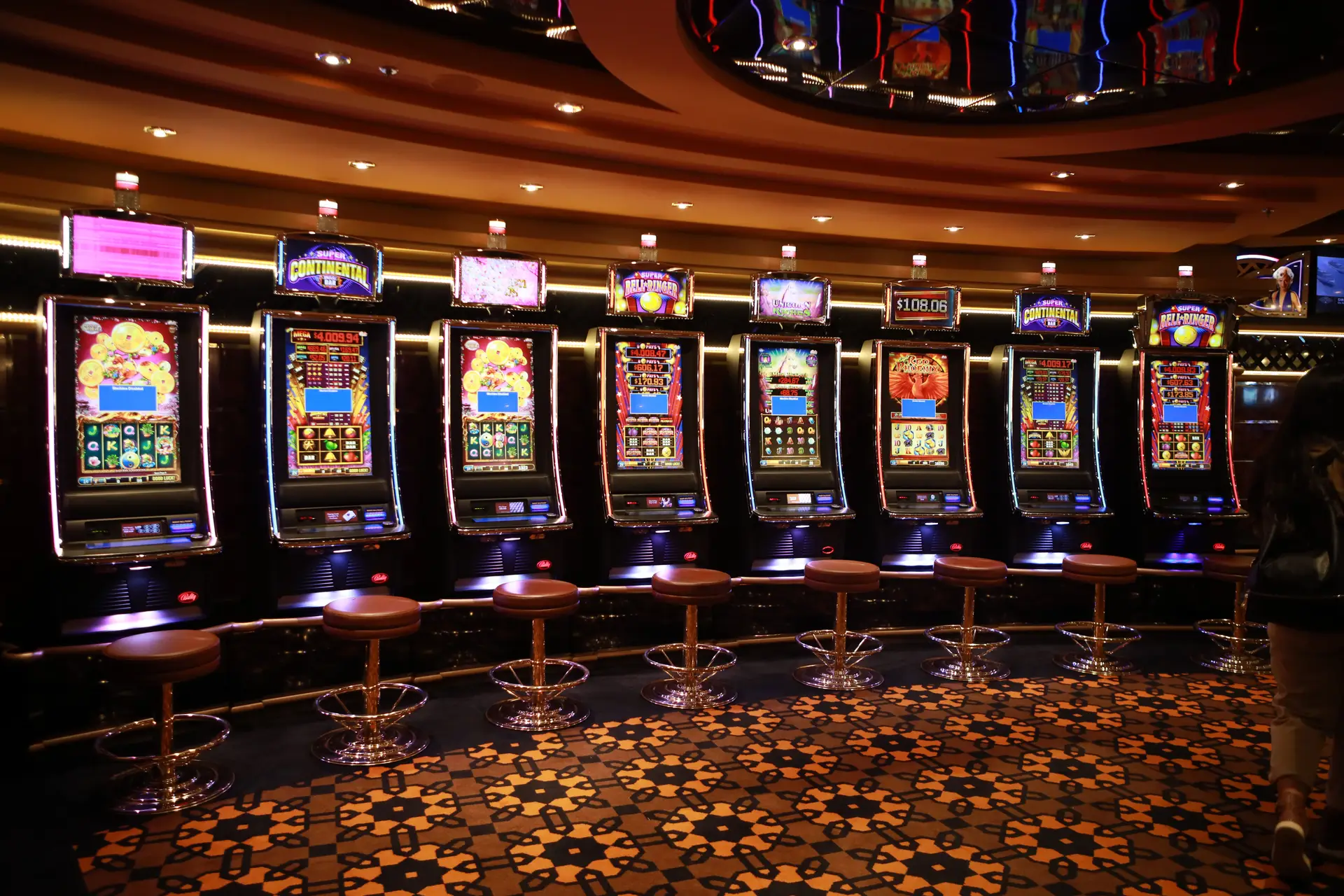 Expansive casino floor with modern slot machines