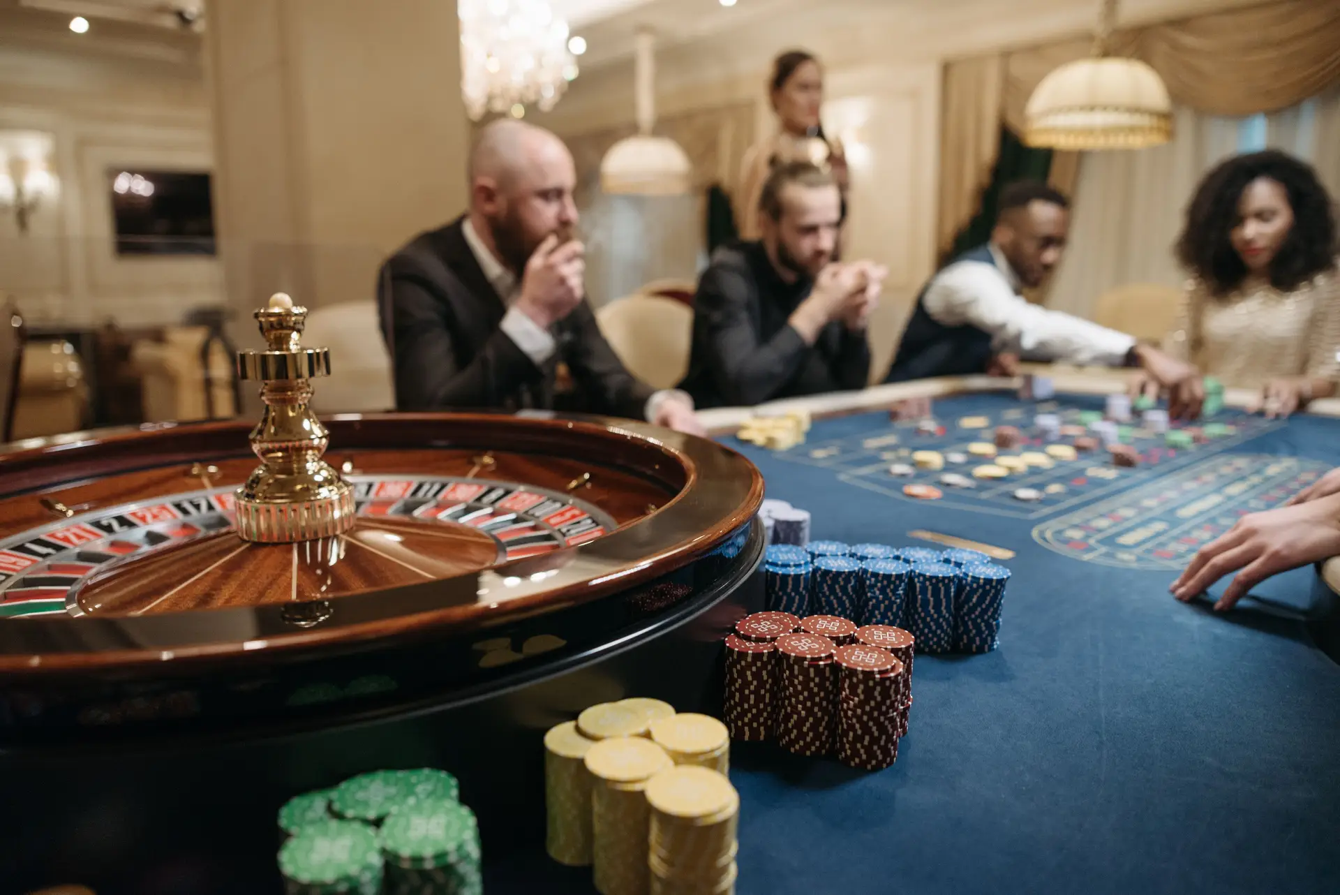 Luxury casino interior with roulette table